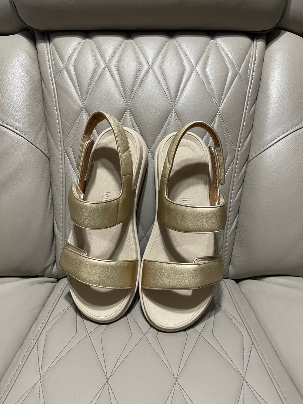 FitFlop F-Mode Go Metallic Gold Adjustable Flatform Sandals - Picture 5 of 10